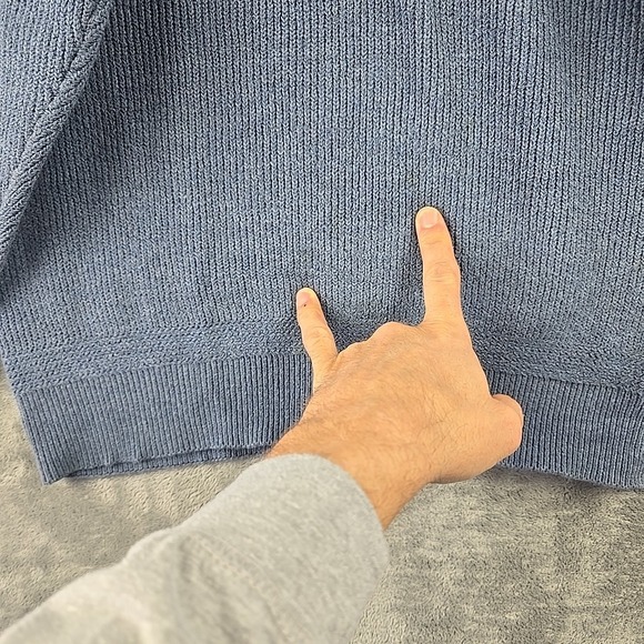Vtg LL Bean Henley Sweater Mens M Blue Heavyweight Fisherman Cotton Knit - Picture 6 of 10